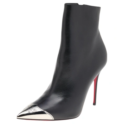 Pre-owned Christian Louboutin Black Leather Calamijane Pointed Toe Ankle Length Boots Size 37.5