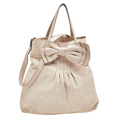 Red Valentino Straw Raffia Denim Bow Bag Beige