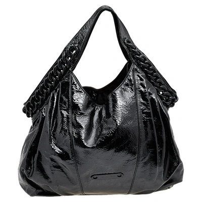 Pre-owned Michael Kors Black Patent Leather Chain Hobo