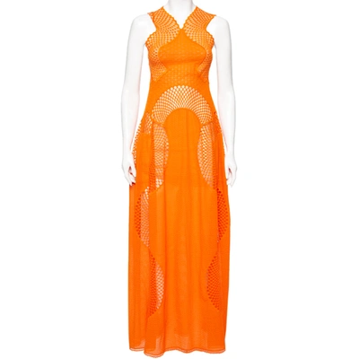 Pre-owned Stella Mccartney Orange Lace & Mesh Inset Sleeveless Maxi Dress Xs