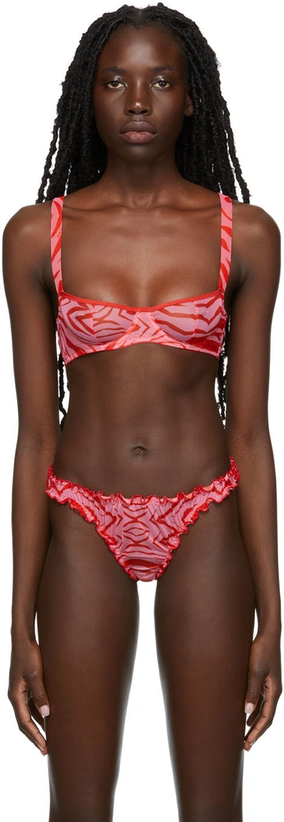 Fruity Booty Ssense Exclusive Pink & Red Zebra Print Bra In Pink/red