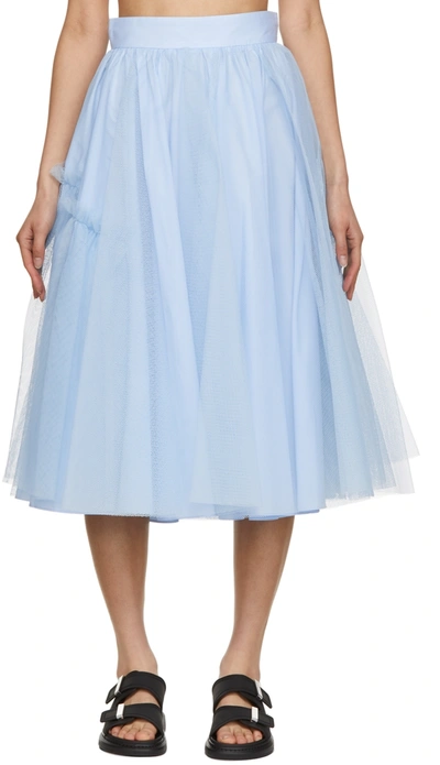 Shop Alexander Mcqueen Blue Net Tulle Midi Skirt In 4115 Paradise Blue