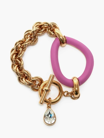 Shop Jw Anderson Oversized Link Chain Bracelet With Crystal In Gold