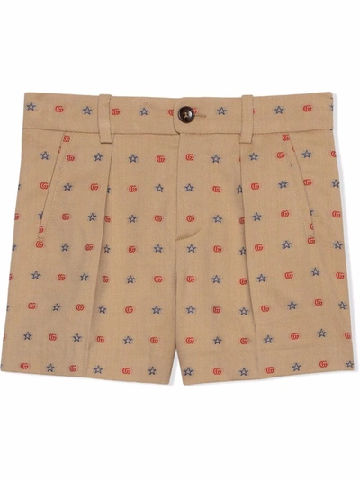 Shop Gucci Double G Stars Twill Shorts In Neutrals