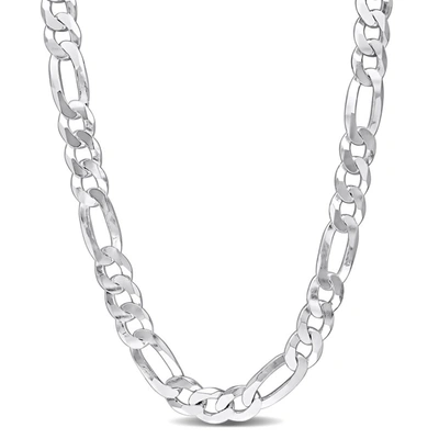 Amour 12.3 Mm Flat Figaro Chain Necklace In 18k Yellow Gold Plated Sterling Silver In Silver