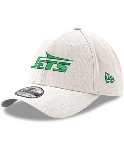 New Era Men's  White New York Jets Throwback Wordmark Iced Ii 39thirty Flex Hat In White