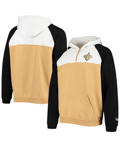 Shop New Era Men's Gold, White New Orleans Saints Gametime Quarter-zip Hoodie Jacket In Gold-tone/white