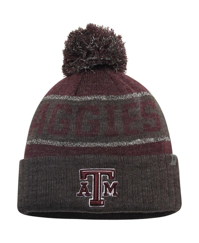 Shop Top Of The World Men's Maroon And Heather Charcoal Texas A & M Aggies Below Zero Cuffed Pom Knit Hat In Maroon/heather Charcoal