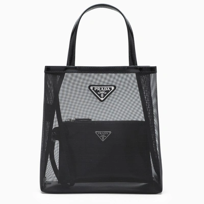 Shop Prada Black Mesh  Holiday Medium Tote Bag