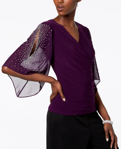 Shop Msk Embellished Chiffon Sleeve Top In Luxe Plum