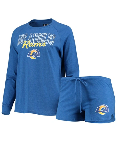 Shop Concepts Sport Women's Royal Los Angeles Rams Meter Knit Long Sleeve Raglan Top And Shorts Sleep Set