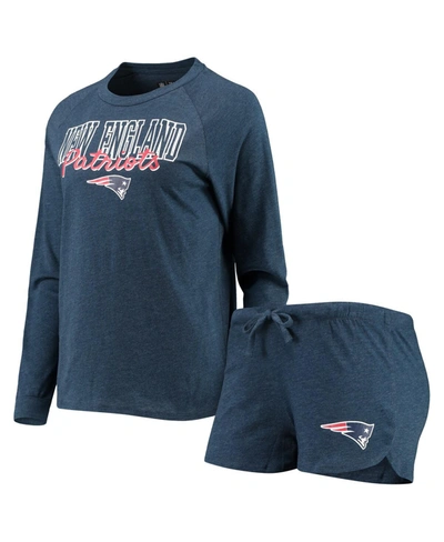 Shop Concepts Sport Women's Navy New England Patriots Meter Knit Long Sleeve Raglan Top And Shorts Sleep Set