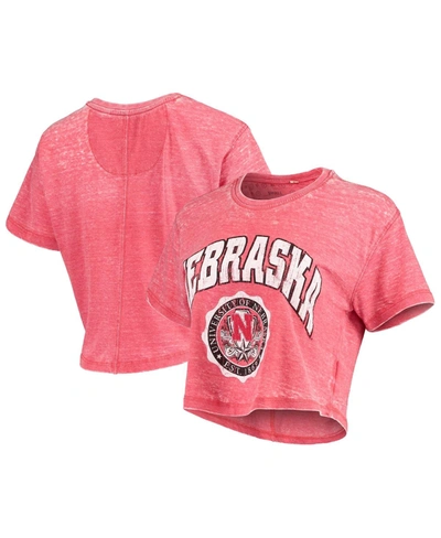 Pressbox Women's Heathered Scarlet Nebraska Huskers Edith Vintage-like Burnout Crop T-shirt In Heathered Scarlet