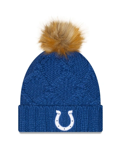 Shop New Era Women's Royal Indianapolis Colts Luxe Cuffed Knit Hat With Pom