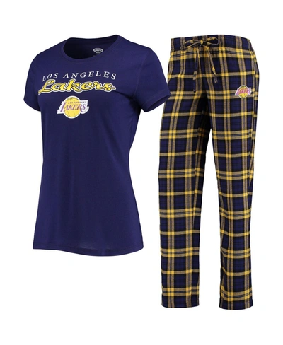 Shop Concepts Sport Women's Purple, Gold Los Angeles Lakers Lodge T-shirt And Pants Sleep Set In Purple/gold