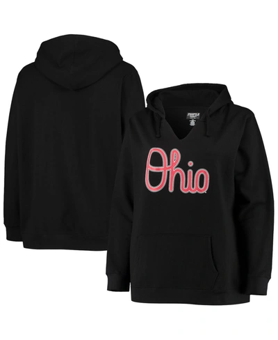 Profile Women's Black Ohio State Buckeyes Plus Size Notch Neck Team Pullover Hoodie In Black