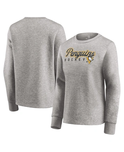 Shop Fanatics Women's Heathered Gray Pittsburgh Penguins Fan Favorite Script Pullover Sweatshirt