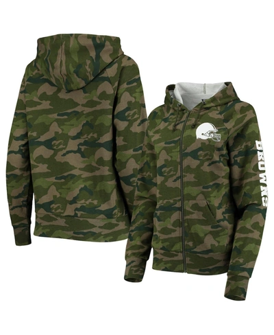NEW ERA WOMEN'S CAMO CLEVELAND BROWNS RAGLAN FULL-ZIP HOODIE 