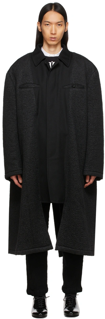 Shop Comme Des Garçons Homme Deux Reversible Black Wool Coat In 1 Black