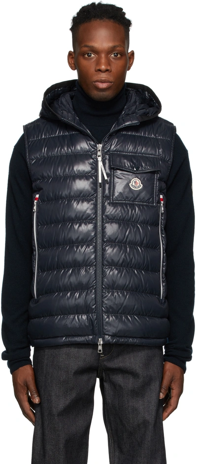 Moncler Ragot High-neck Shell Hooded Vest In Blue | ModeSens