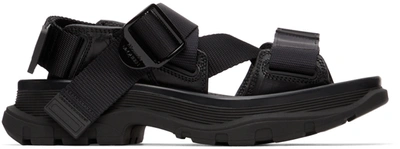 Shop Alexander Mcqueen Black Tread Sandals In 1000 Black/black