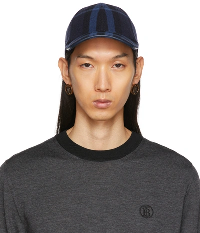 Shop Burberry Blue Check Cap In Ink Blue