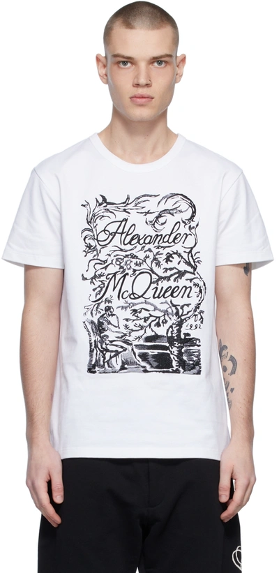 Shop Alexander Mcqueen White Embroidered T-shirt In 9000 White