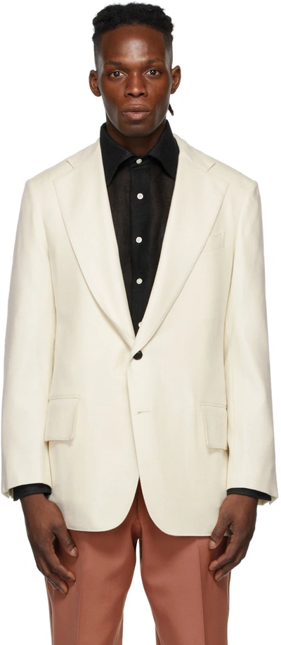 Shop Factor's Ssense Exclusive Off-white Wool & Cashmere Single Breasted Blazer In Bone