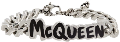 Shop Alexander Mcqueen Silver Graffiti Chain Bracelet In 1075 Black/trasparen