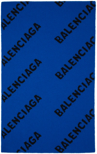 Shop Balenciaga Blue Allover Logo Scarf In 3964 Blue/b