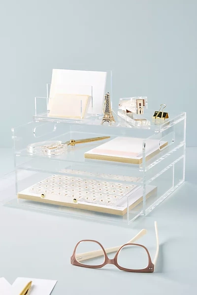 Russell + Hazel Acrylic Bloc Collection Desk Storage In White
