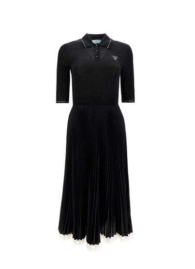 Shop Prada Logo Intarsia Midi Polo Dress In Black