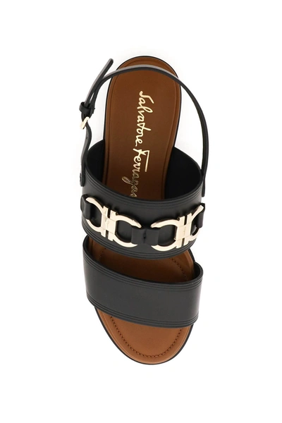 Shop Ferragamo Salvatore  Leather Gancini Sandals In Black