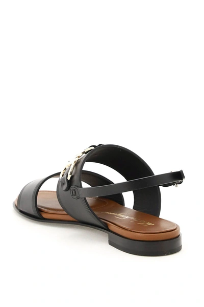 Shop Ferragamo Salvatore  Leather Gancini Sandals In Black