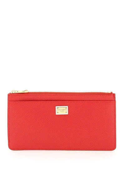 Shop Dolce & Gabbana Card Holder Pouch In Dauphine Calfskin In Rosso (red)