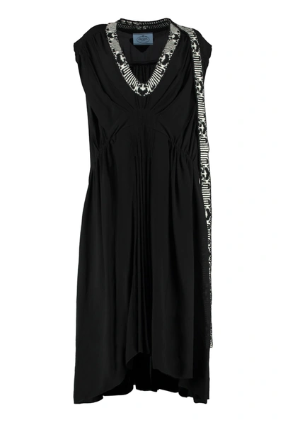Shop Prada Dress With Pleated Details In Black