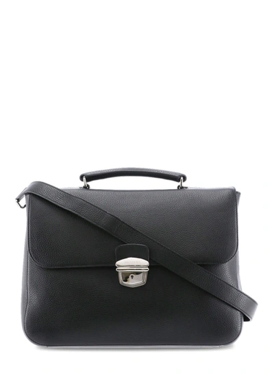 Shop Orciani Micron Leather Work Bag In Black