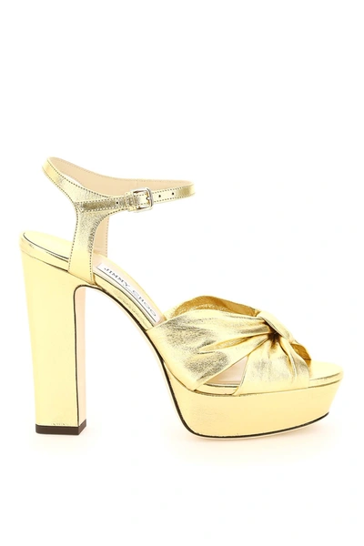 Shop Jimmy Choo Metallic Leather Heloise 120 Sandals In Gold (gold)