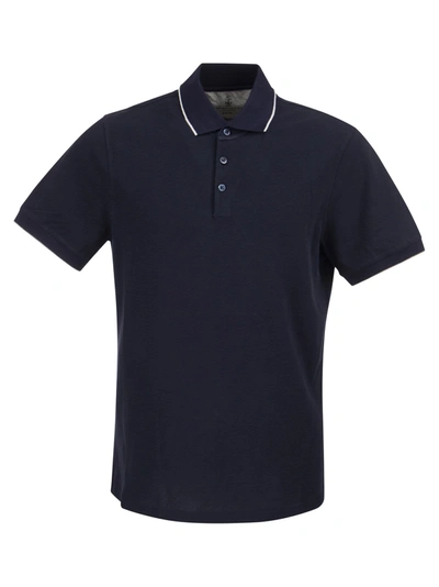 Shop Brunello Cucinelli Short-sleeved Cotton Pique Polo Shirt In Blue