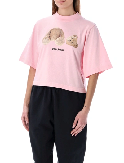 Shop Palm Angels Bear Cropped T-shirt In Almond