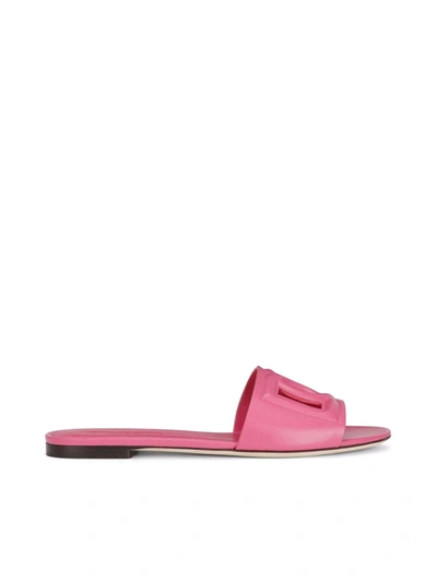 Shop Dolce & Gabbana Calf Flat Sandals In Glicine