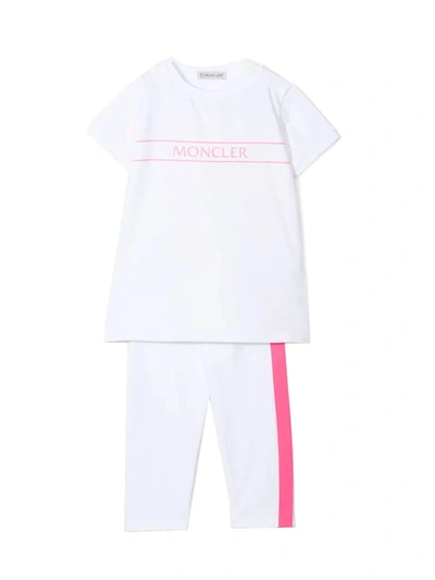 Shop Moncler White And Pink Cotton Suit In Bianco+rosa
