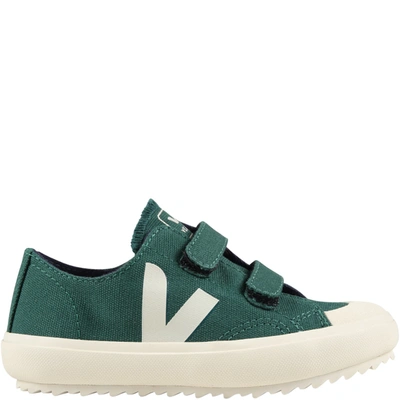 Shop Veja Green Sneakers For Kids With Ivory Logo
