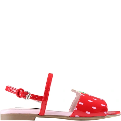 Shop Stella Mccartney Red Sandals For Girl With Strawberry Print