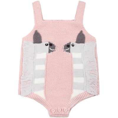 Shop Stella Mccartney Pink Bodysuit For Baby Girl With Lamas