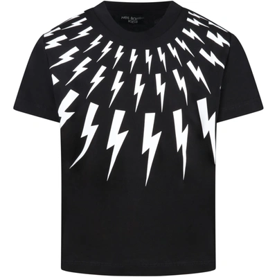 Shop Neil Barrett Black T-shirt For Boy With Thunderbolts
