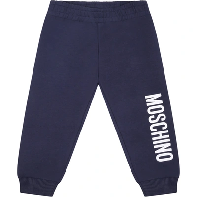 Shop Moschino Blue Sweatpant For Baby Kids With Logo