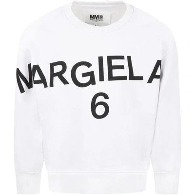 Shop Mm6 Maison Margiela White Sweatshirt For Kids With Logo