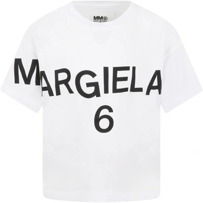 Shop Mm6 Maison Margiela White T-shirt For Girl With Logo