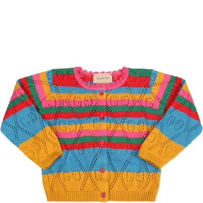Shop Gucci Multicolor Cardigan For Baby Girl With Double Gg